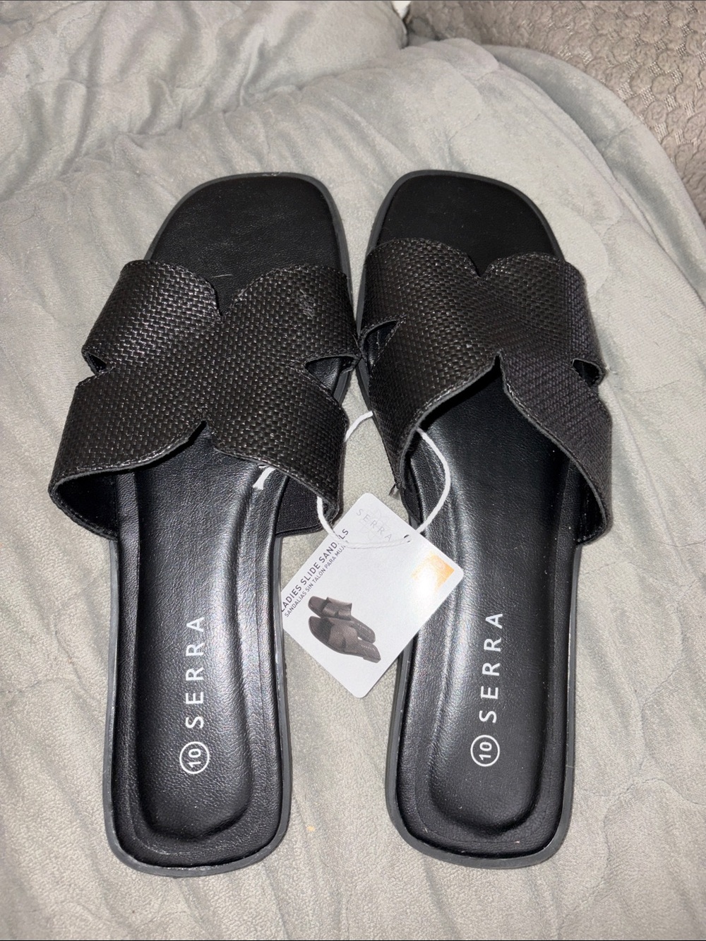 Serra Black Woven Crossover Slide Sandals